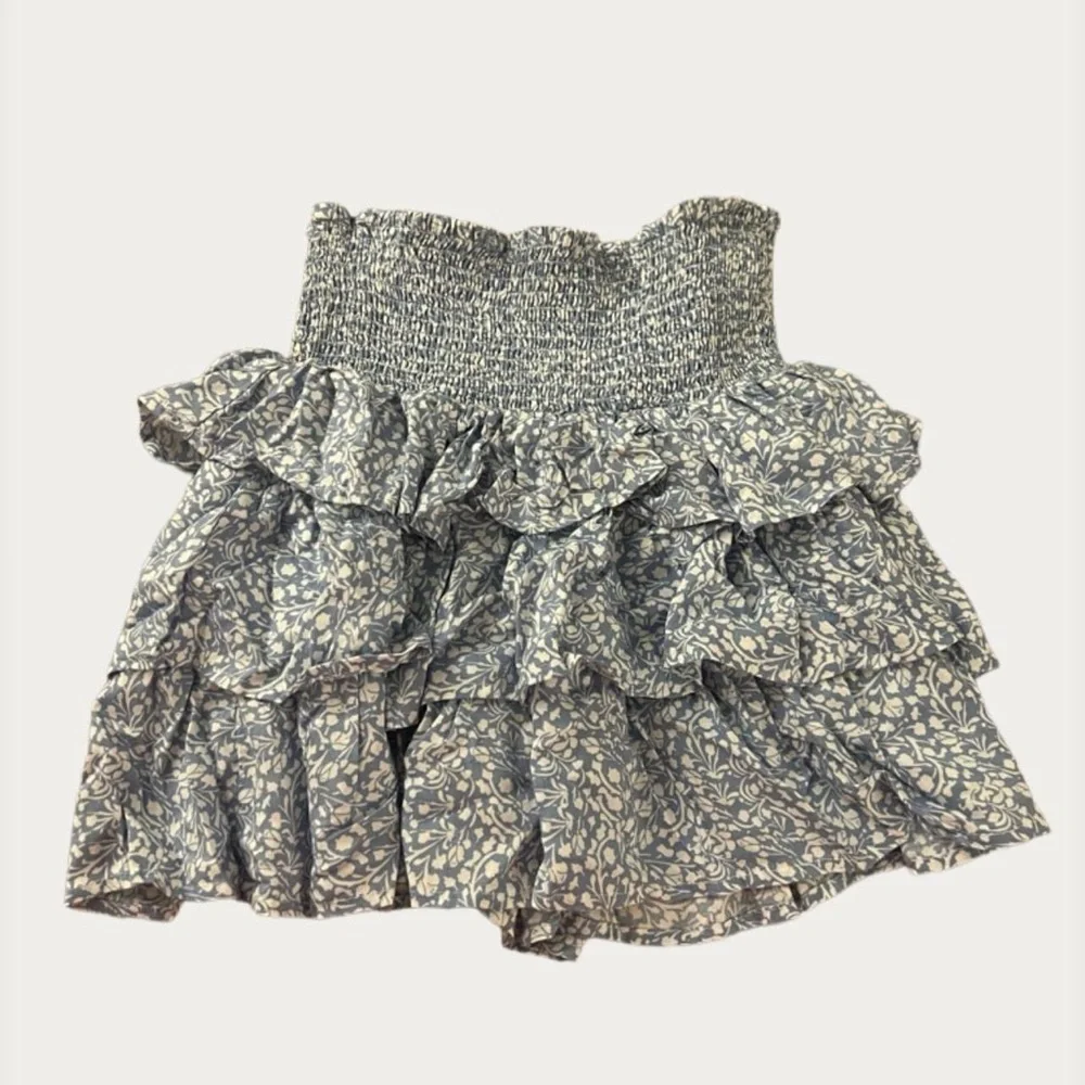 Smocked Waist Blue Floral Ruffle Mini Skirt